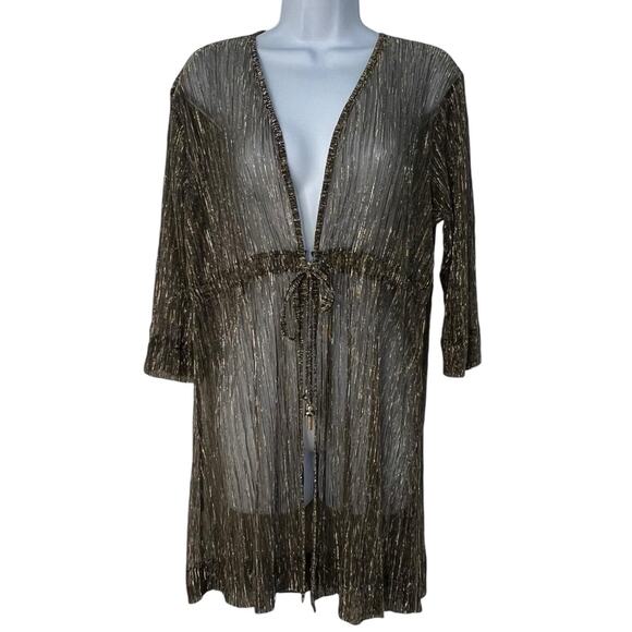 Dolcessa Small Divina Swimsuit Cover Up Sheer Black Gold Drawstring Waist NWT - Picture 1 of 13